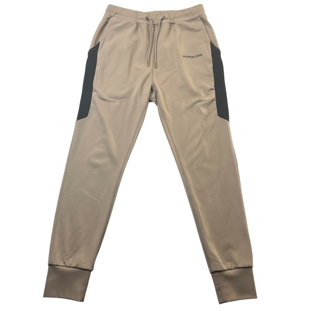 Alphalete Mens Nylon Jogger Pants Size M Tan Khaki Colorblock Cuffed Athletic